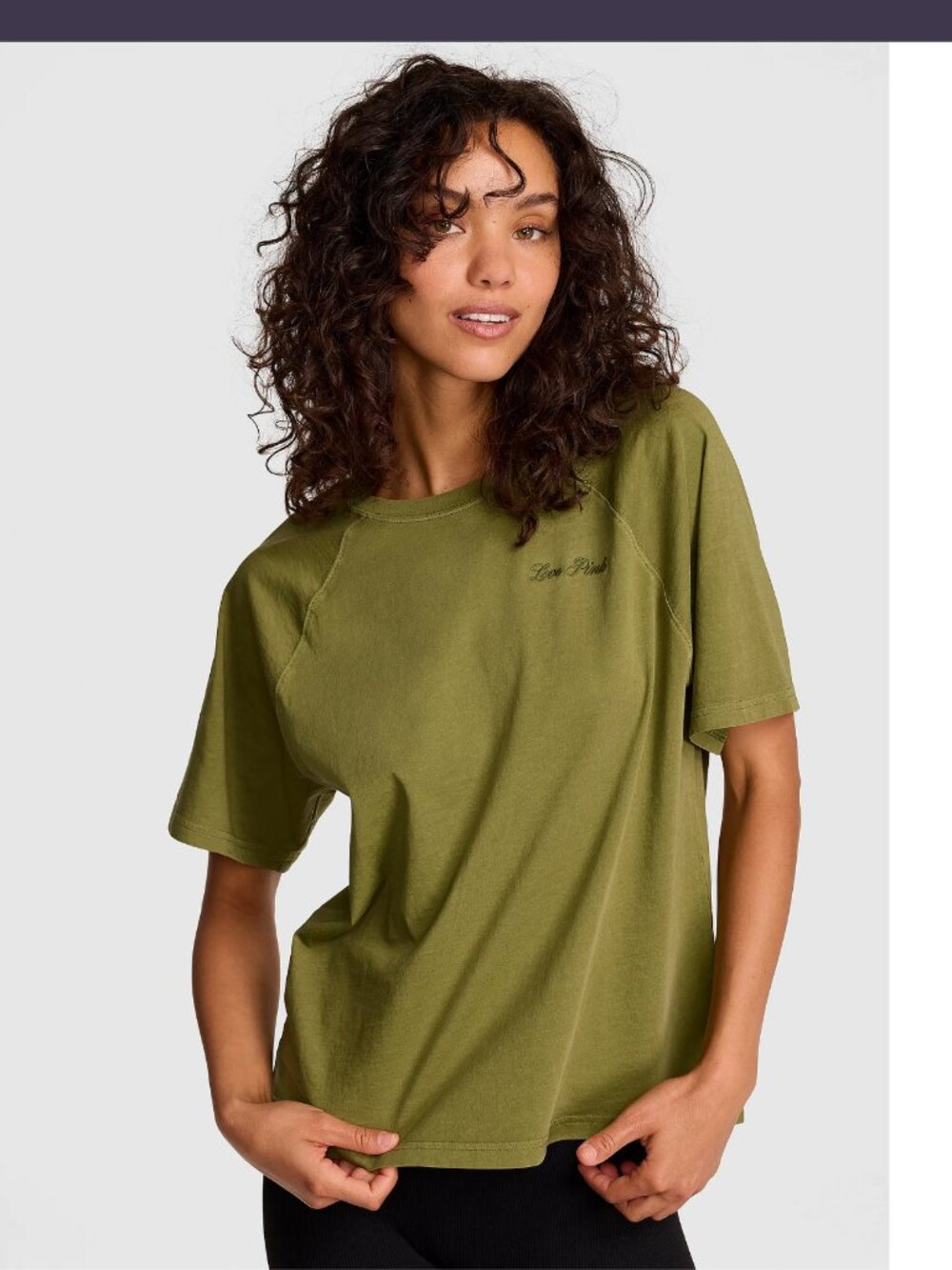 Y2K PINK Victoria’s Secret Olive Green Oversized Embroidered Tee